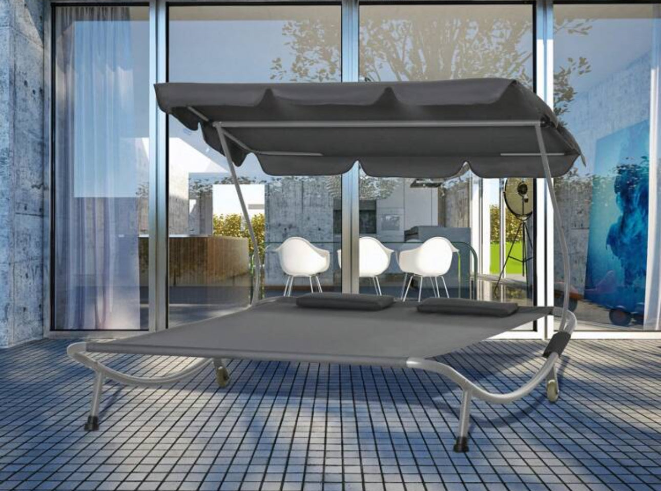 Double Hammock Sun-lounger With Canopy
