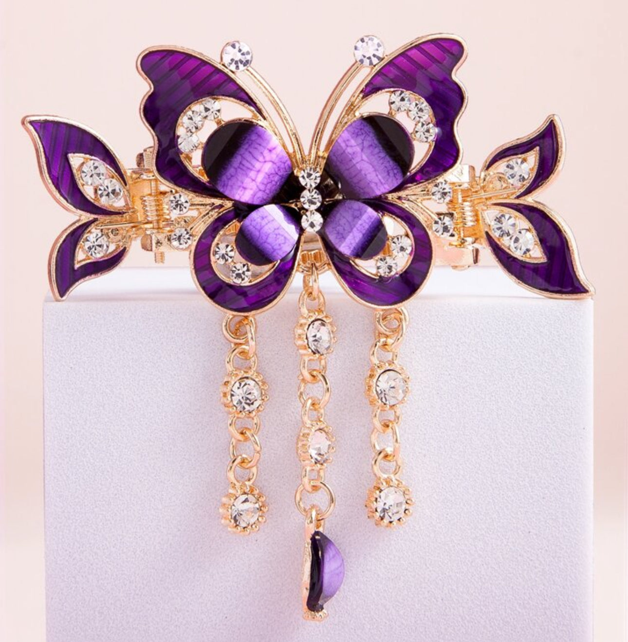 Purple Rhinestone and Butterfly Hair Clip