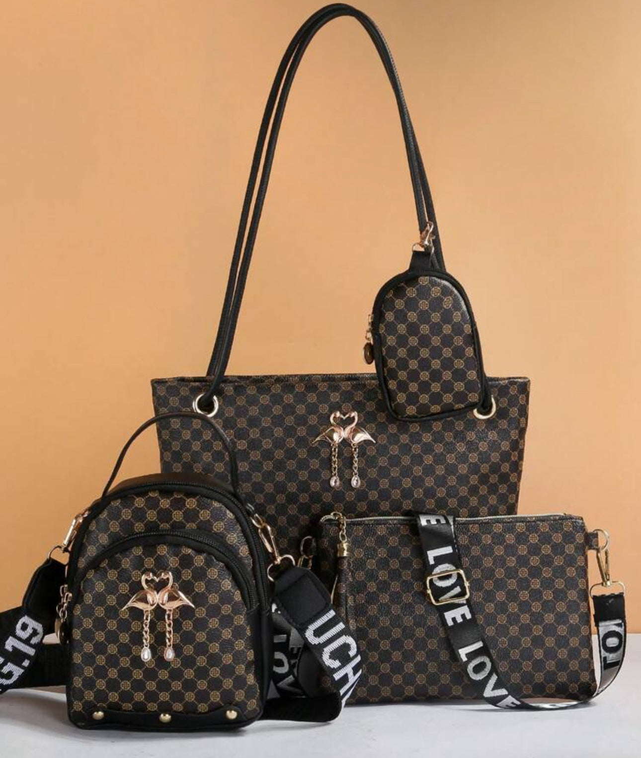 4 Piece Checkered Flamingo Bags