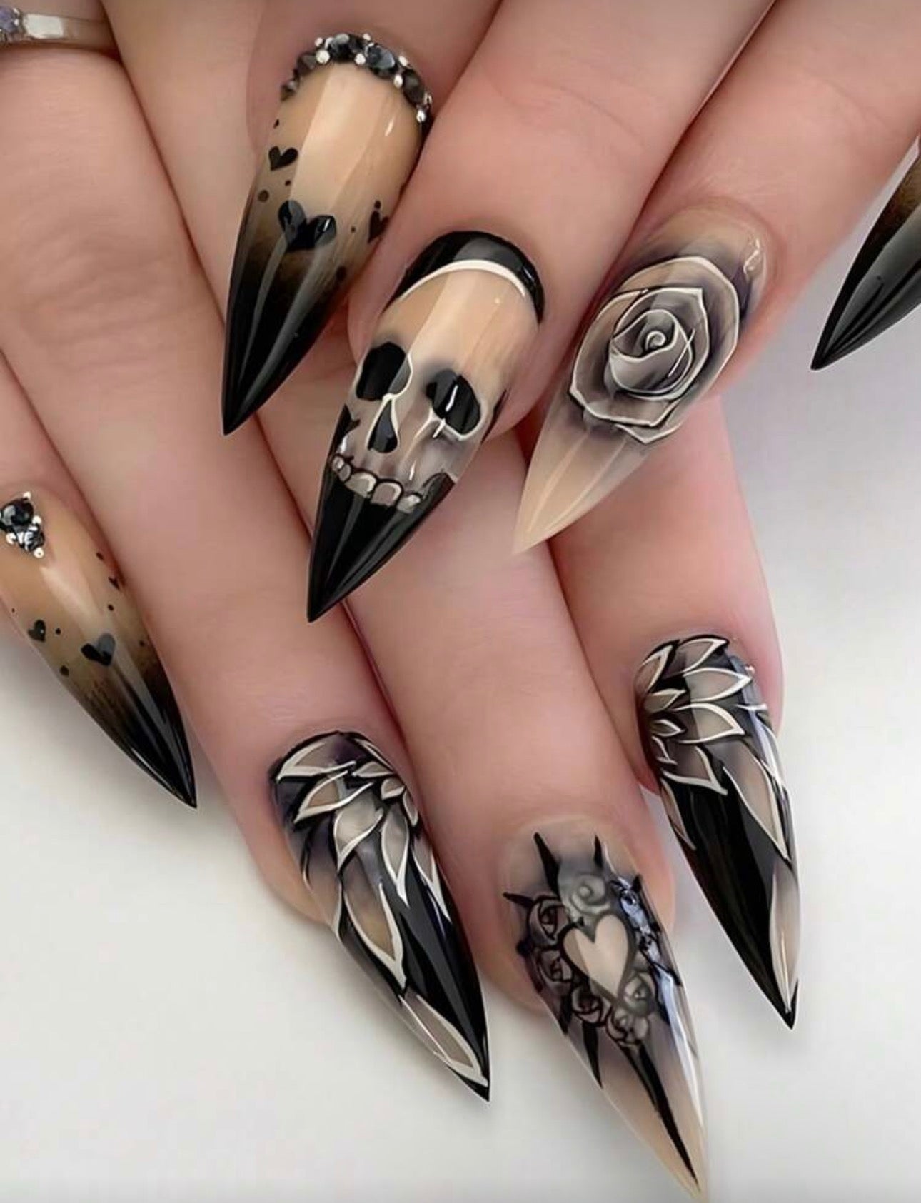 Skull and Flower Nails