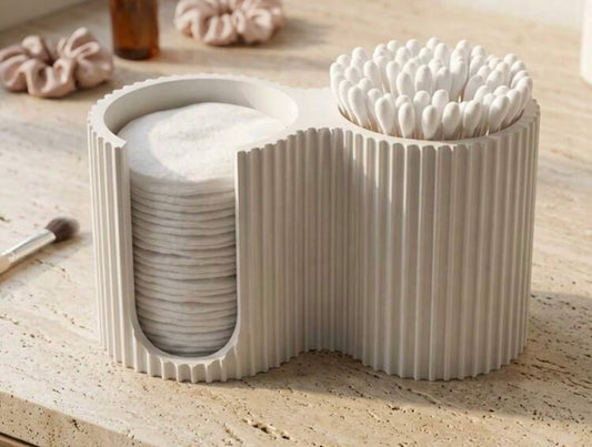 Fluted Dual-Compartment Cotton Pad & Swab Holder