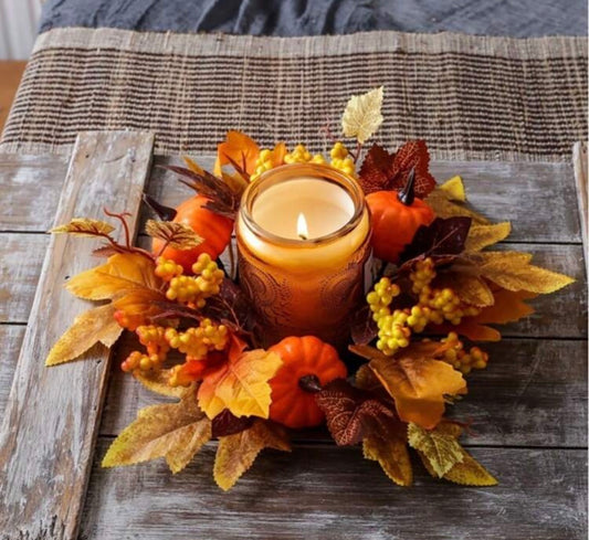 Autumn Harvest Pumpkin Candle Ring Wreath