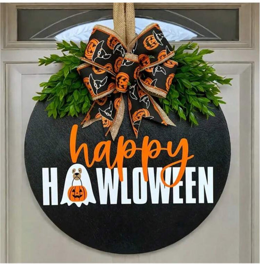 Halloween Happy Ghost and Pumpkin Sign