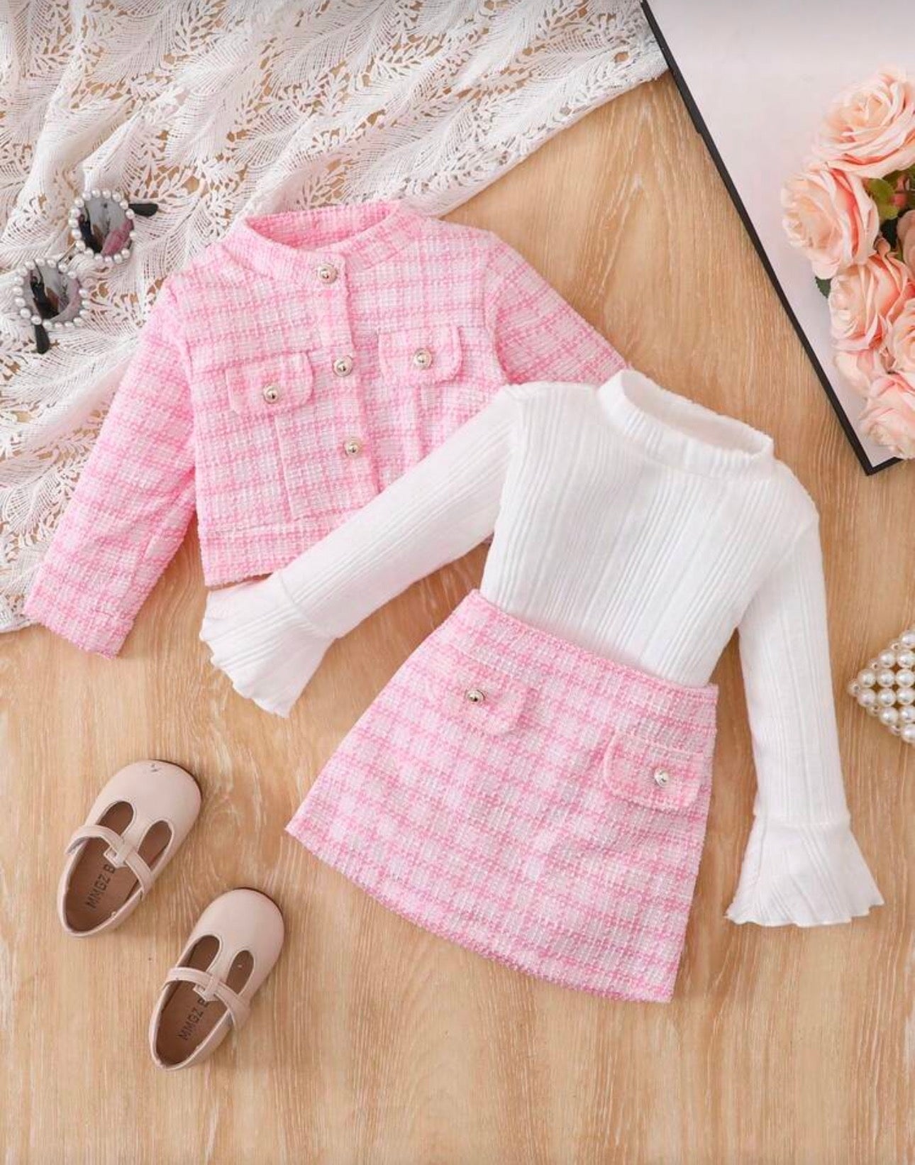 Girls Pink 2 Piece Jacket and Dress Set