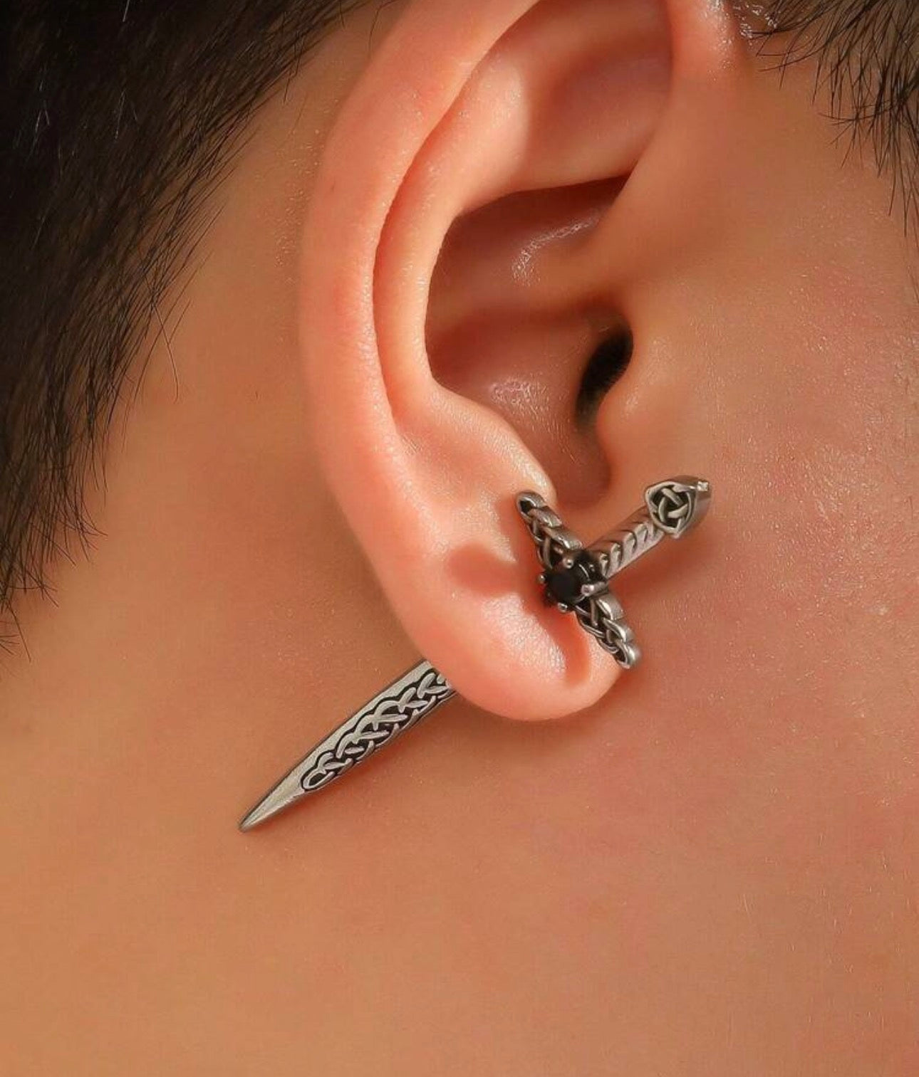 Men’s Sword Shaped Steel Screw Type Earring
