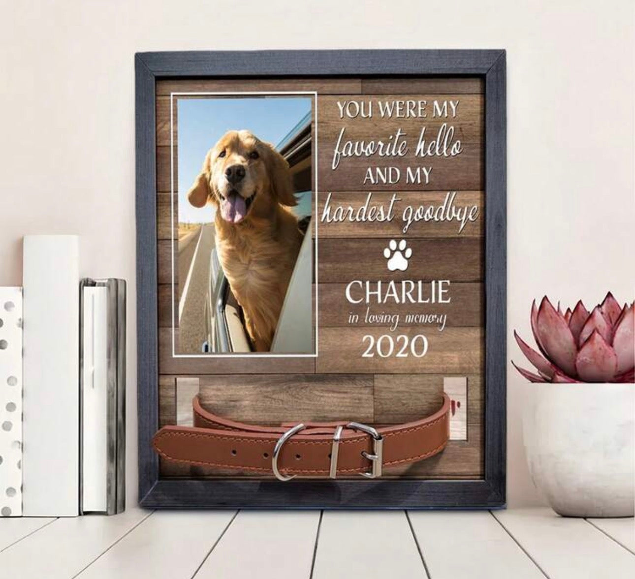Personalized Pet Memorial Shadow Box Frame with Collar Holder
