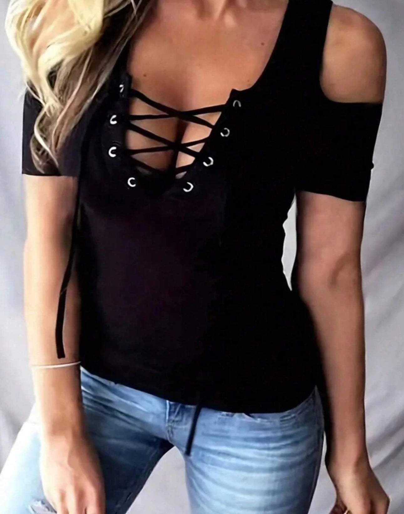 Lace Up Cold Shoulder T-shirt