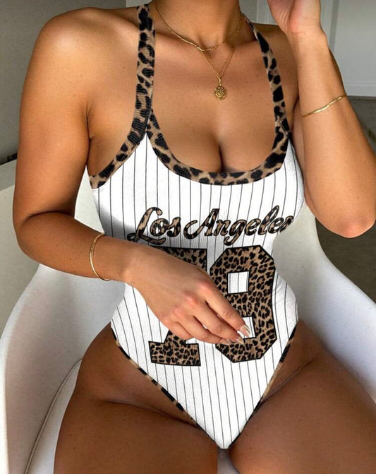 Los Angeles Leopard Print Pinstripe Bodysuit