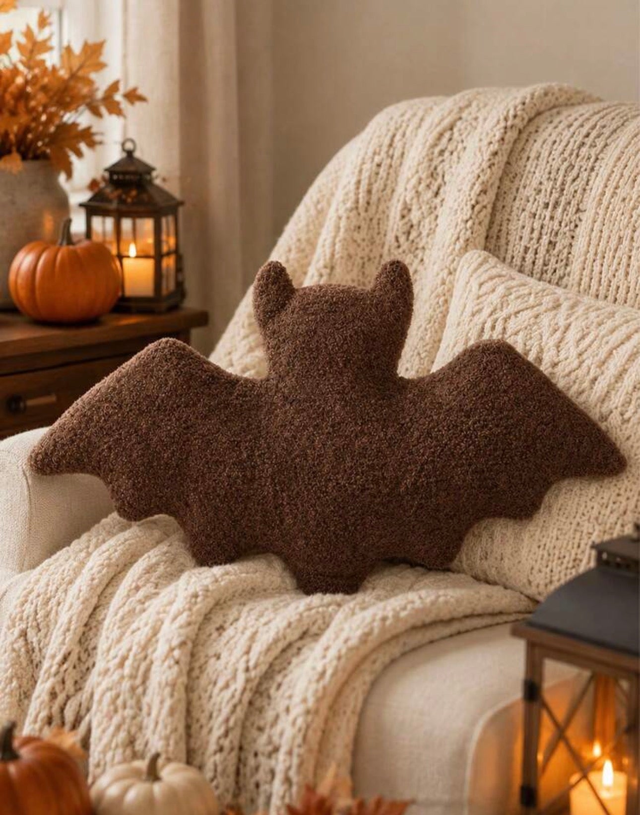 Cozy Bouclé Bat Shaped Throw Pillow