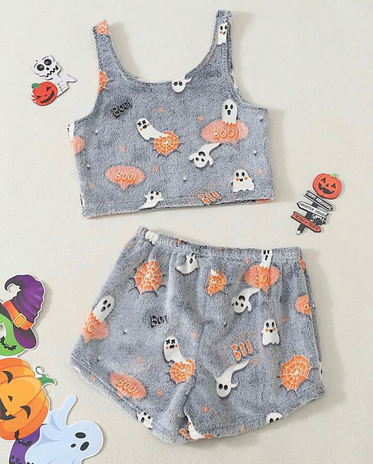 Glow-in-the-Dark Ghost & Web Plush Pajama Set