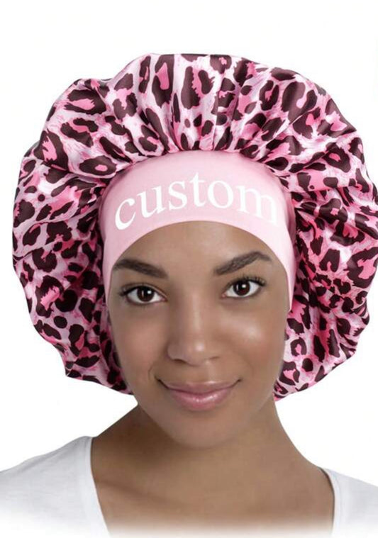 Pink Leopard Print Hair Bonnet