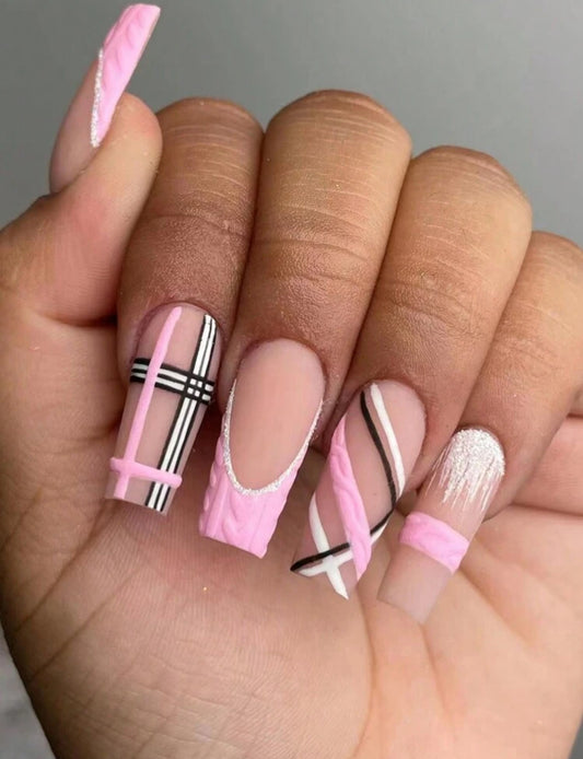 Pink Criss Cross Nails