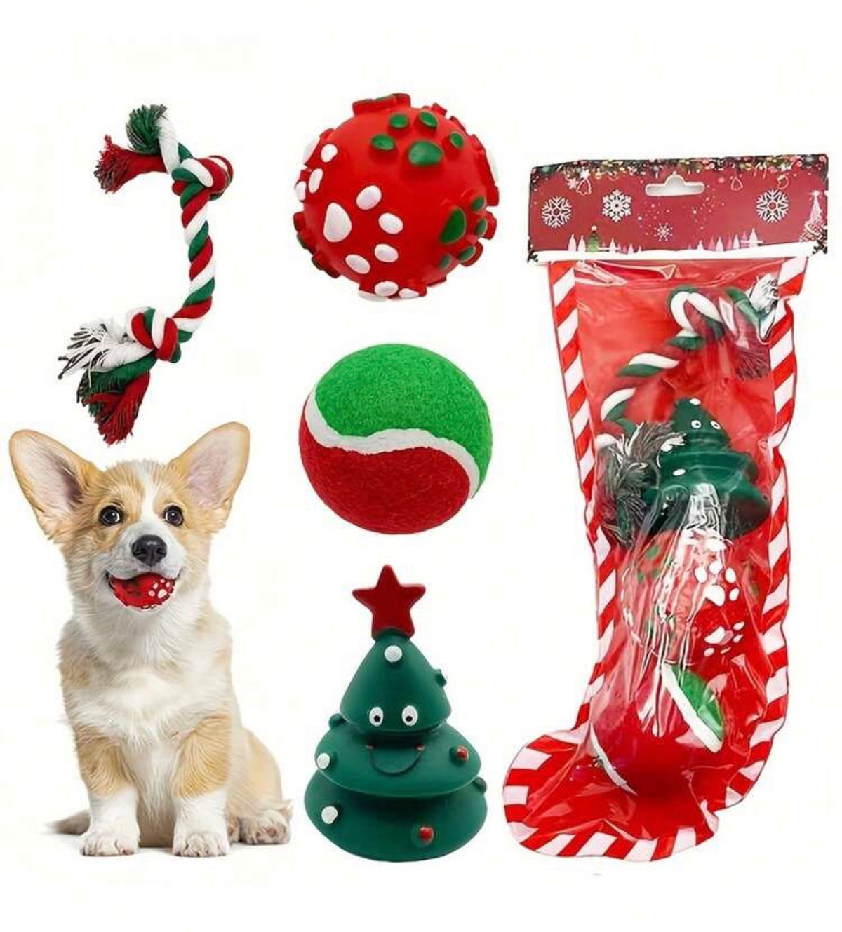 Christmas Dog Toy Stocking Set