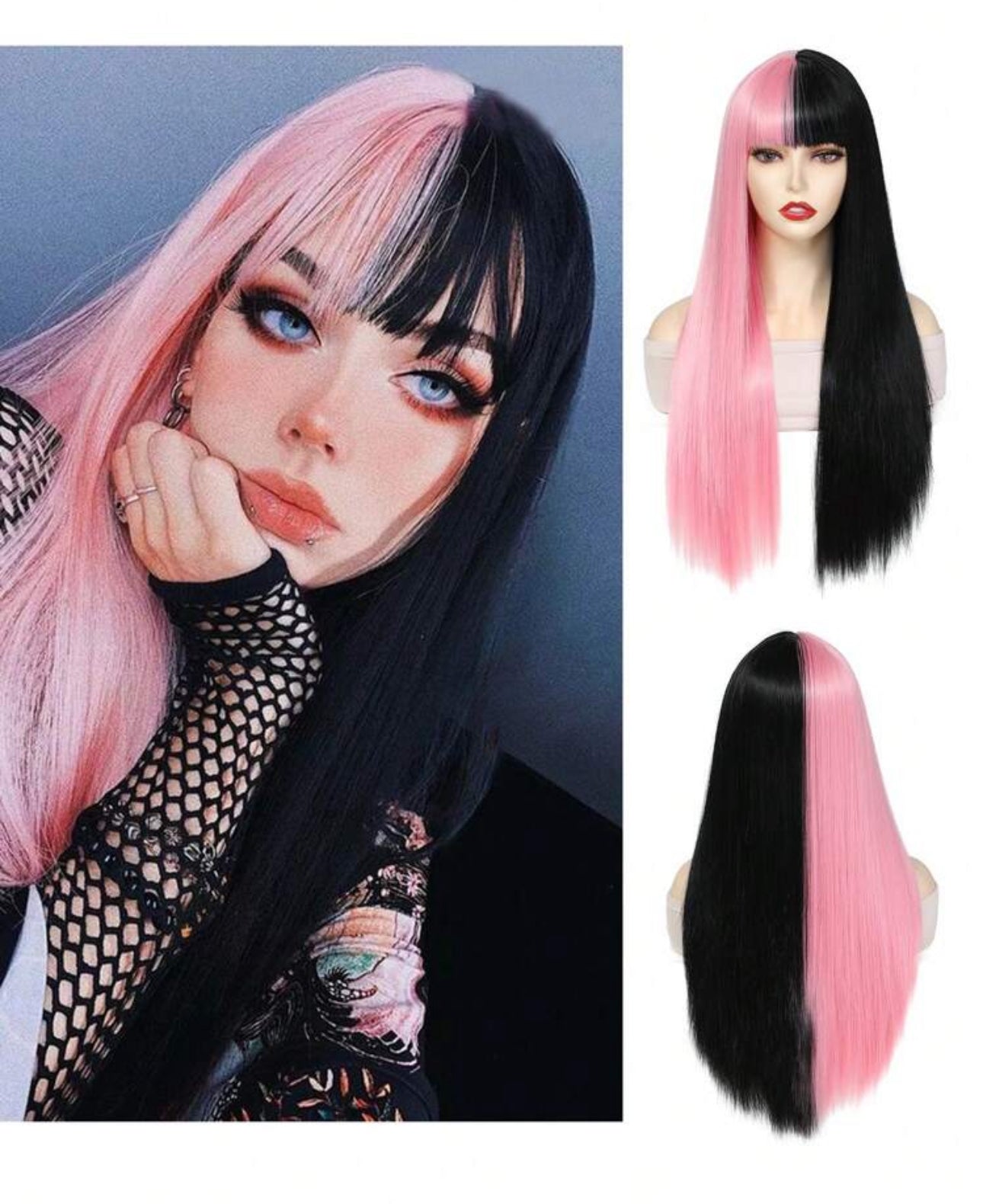 Black and Pink 26 inch Wig