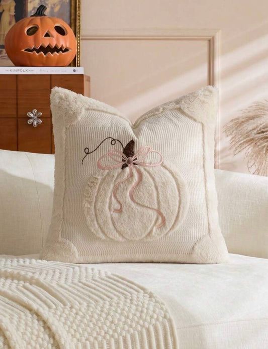 Cozy Ribbon Pumpkin Plush Cushion Case