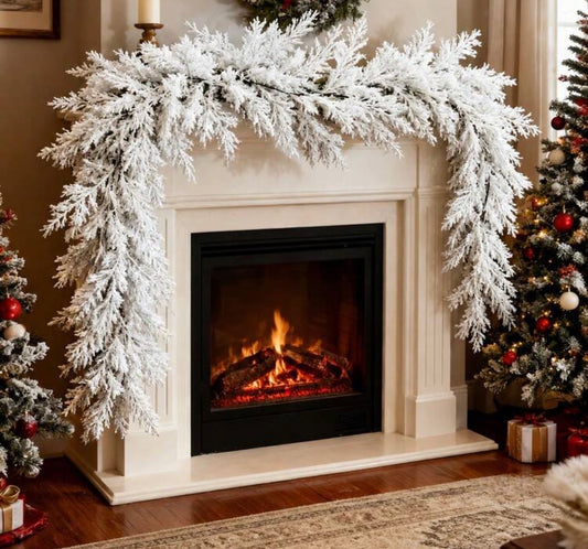 Heavily Flocked Winter Spruce Artificial Christmas Garland