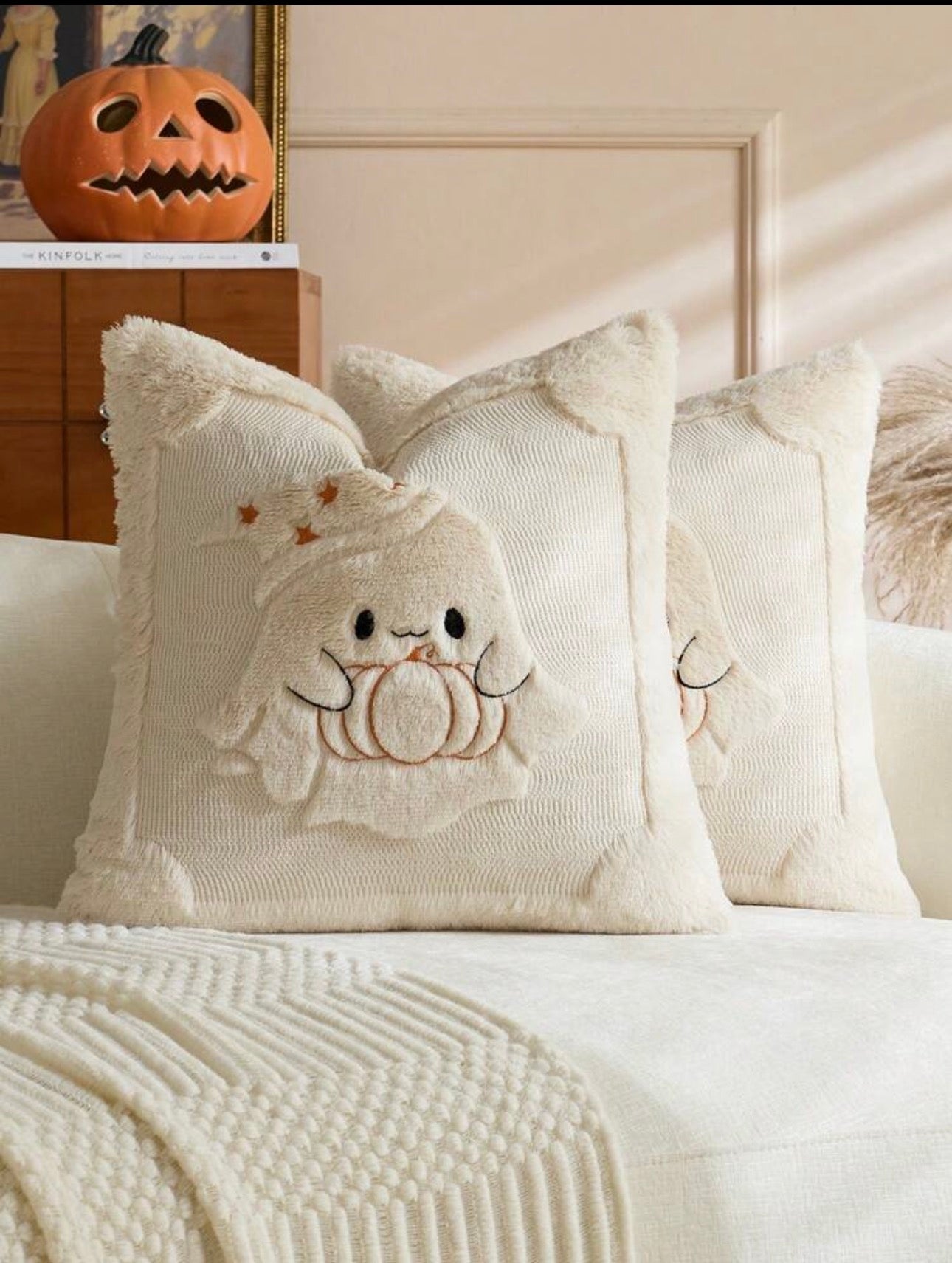 Cozy Ghost & Pumpkin Plush Cushion Case
