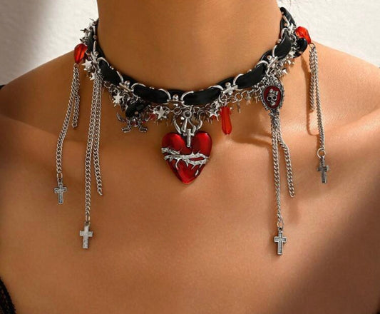 Victorian Style Heart and Cross Choker