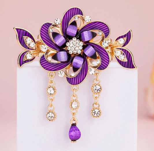 Purple Flower Rhinestone Hair Clip