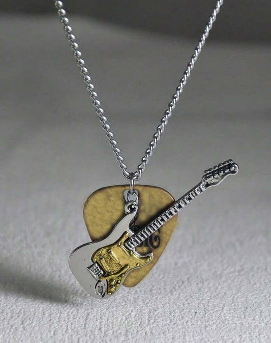 Guitar and Gold Pick Necklace