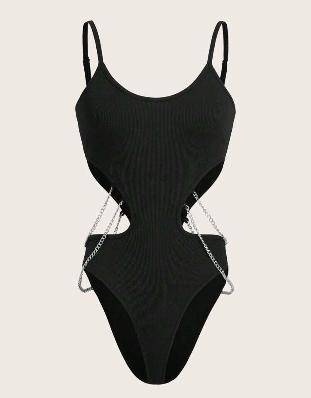 Black Chain Detail Cut-Out Cami Bodysuit