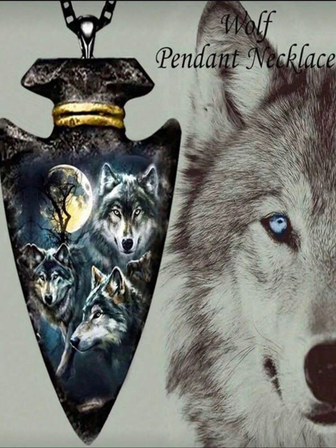 Mens Wolf Pendant Necklace