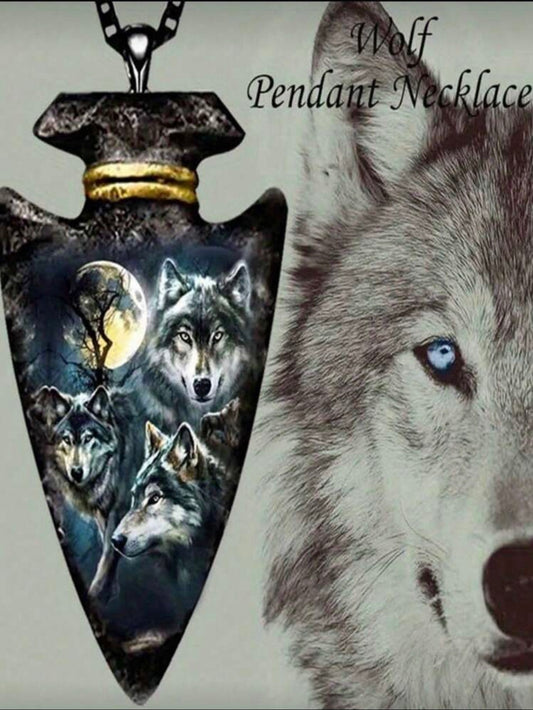 Mens Wolf Pendant Necklace