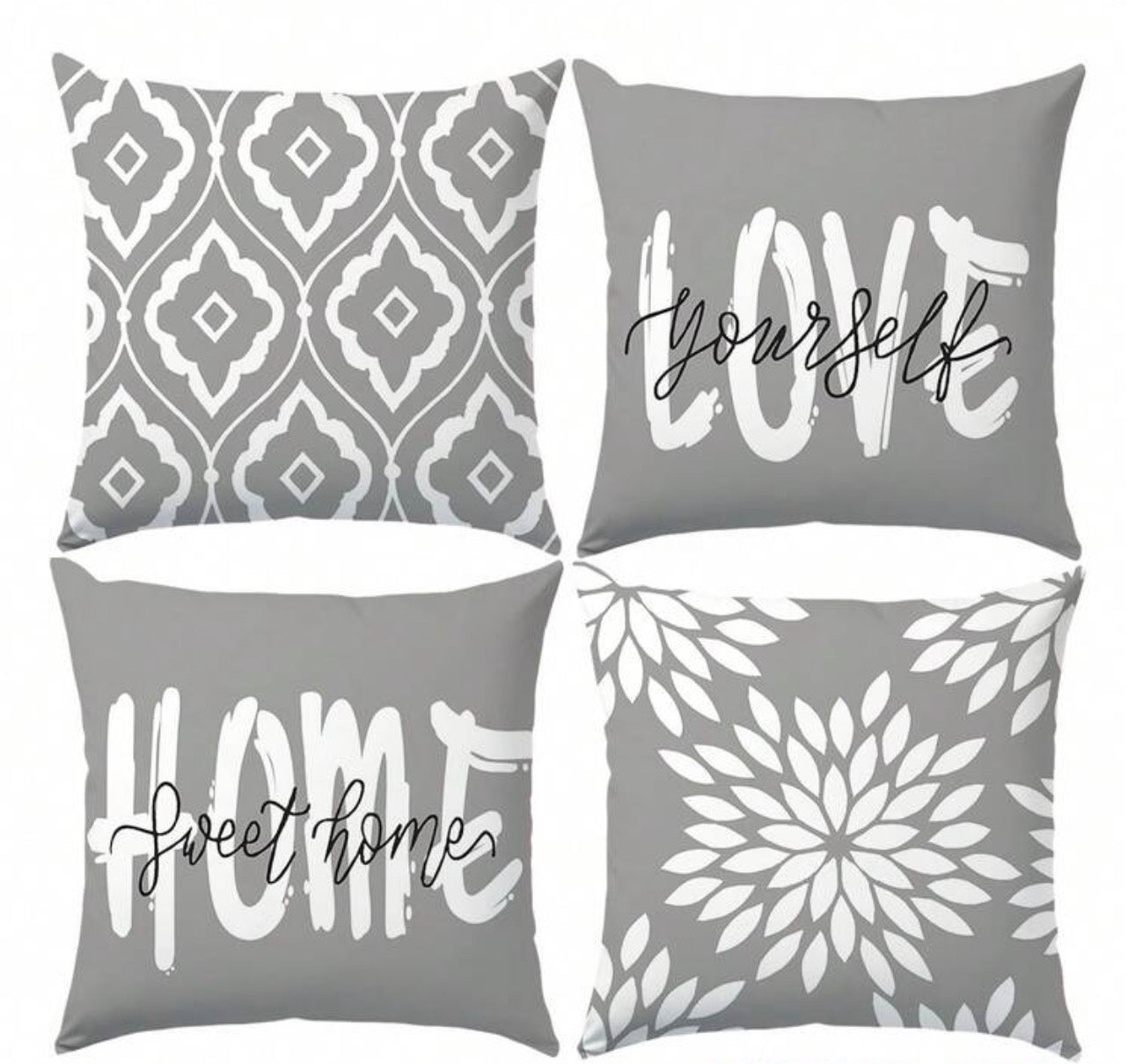 Grey & White Decorative Cushion Covers Set