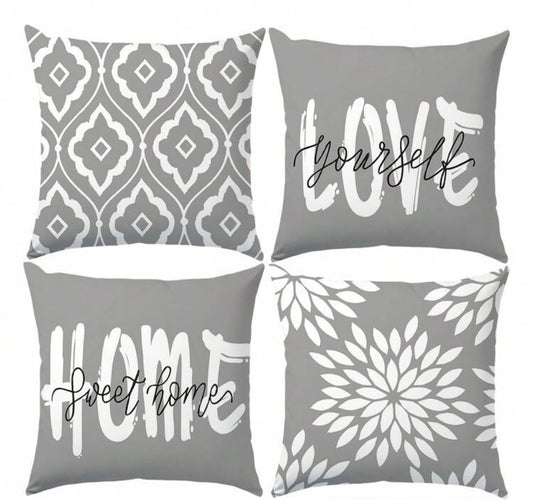 Grey & White Decorative Cushion Covers Set