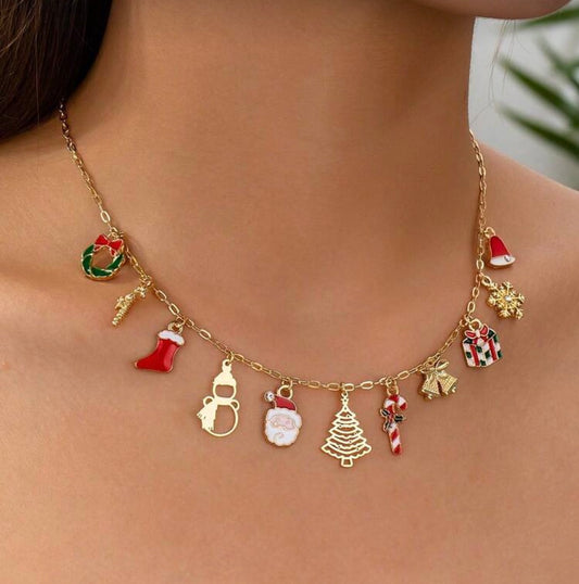 Gold Christmas Charm Necklace