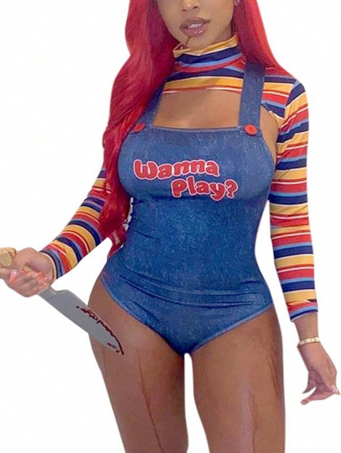 Wanna Play? Killer Doll Bodysuit Costume Set