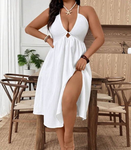 Curve Halter Midi Dress with High Slit