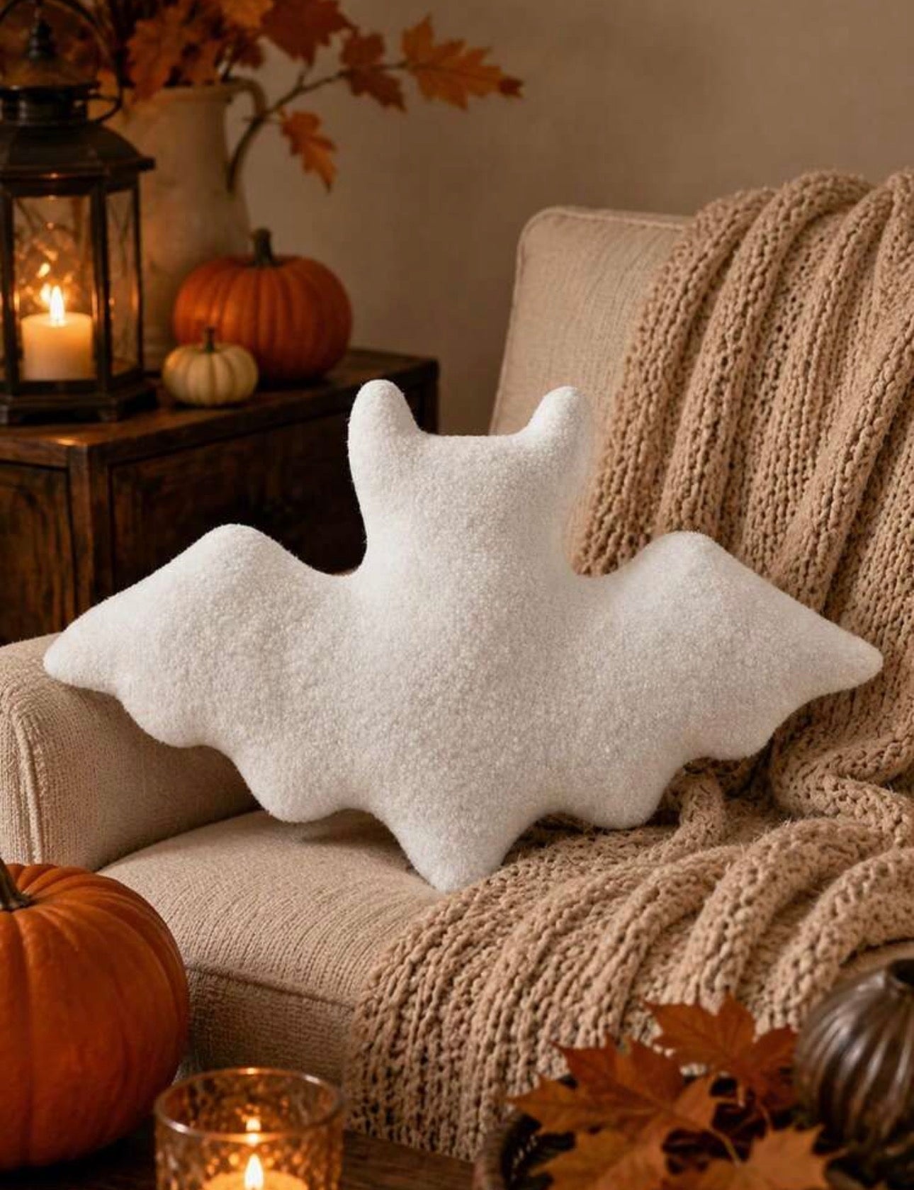 Cozy Bouclé Bat Shaped Throw Pillow