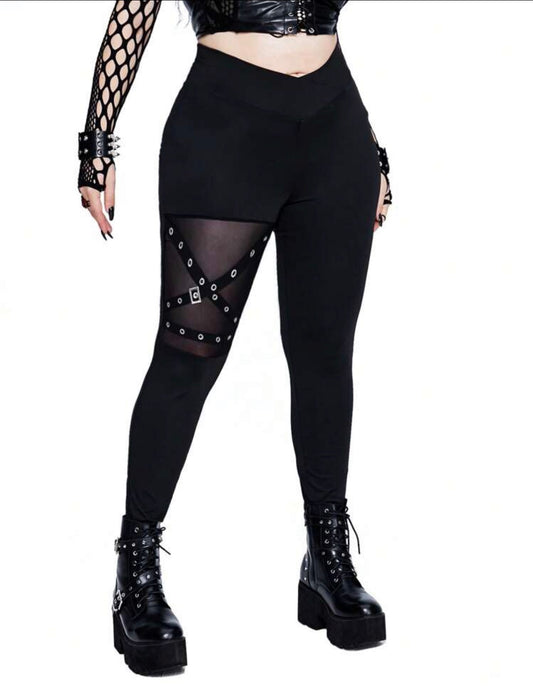 Punk Rock Mesh Panel High-Waisted Leggings