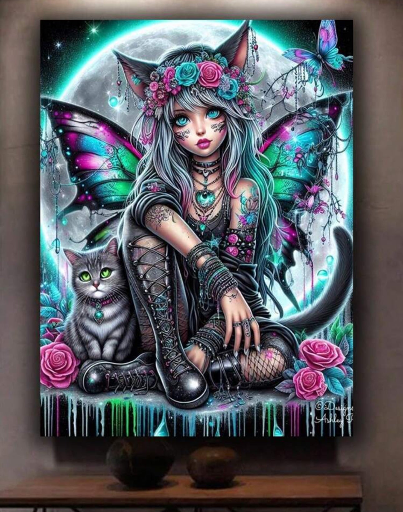 Gothic Girl And Cat Diamond Painting