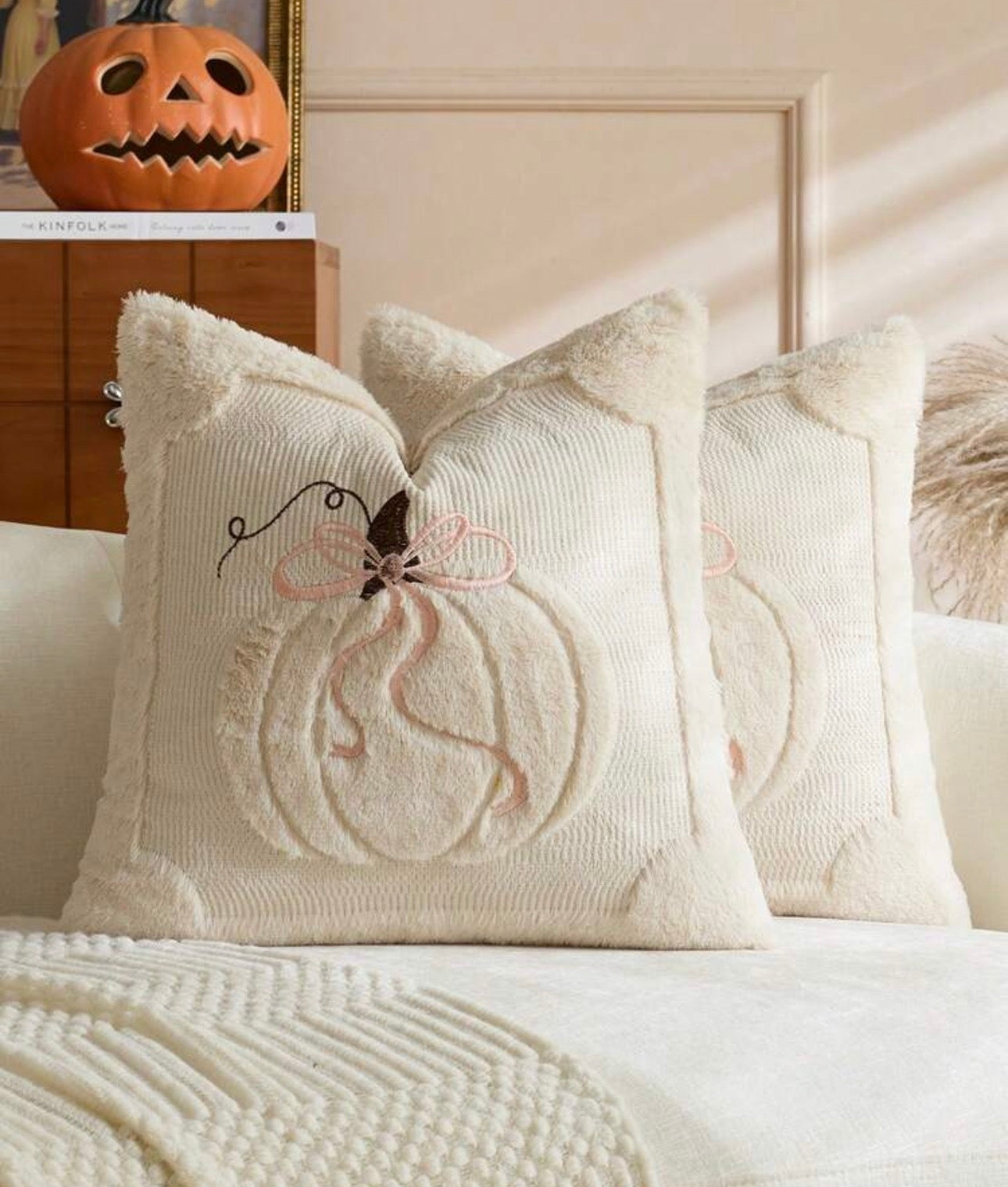 Cozy Ribbon Pumpkin Plush Cushion Case