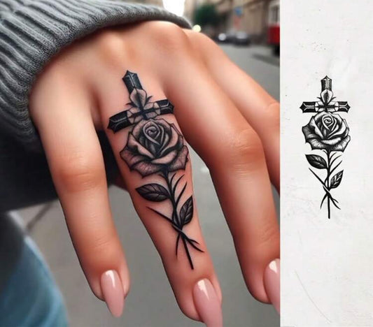 Rose and Cross Temporary Tattoo