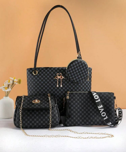 4 Piece Checkered Flamingo Bags