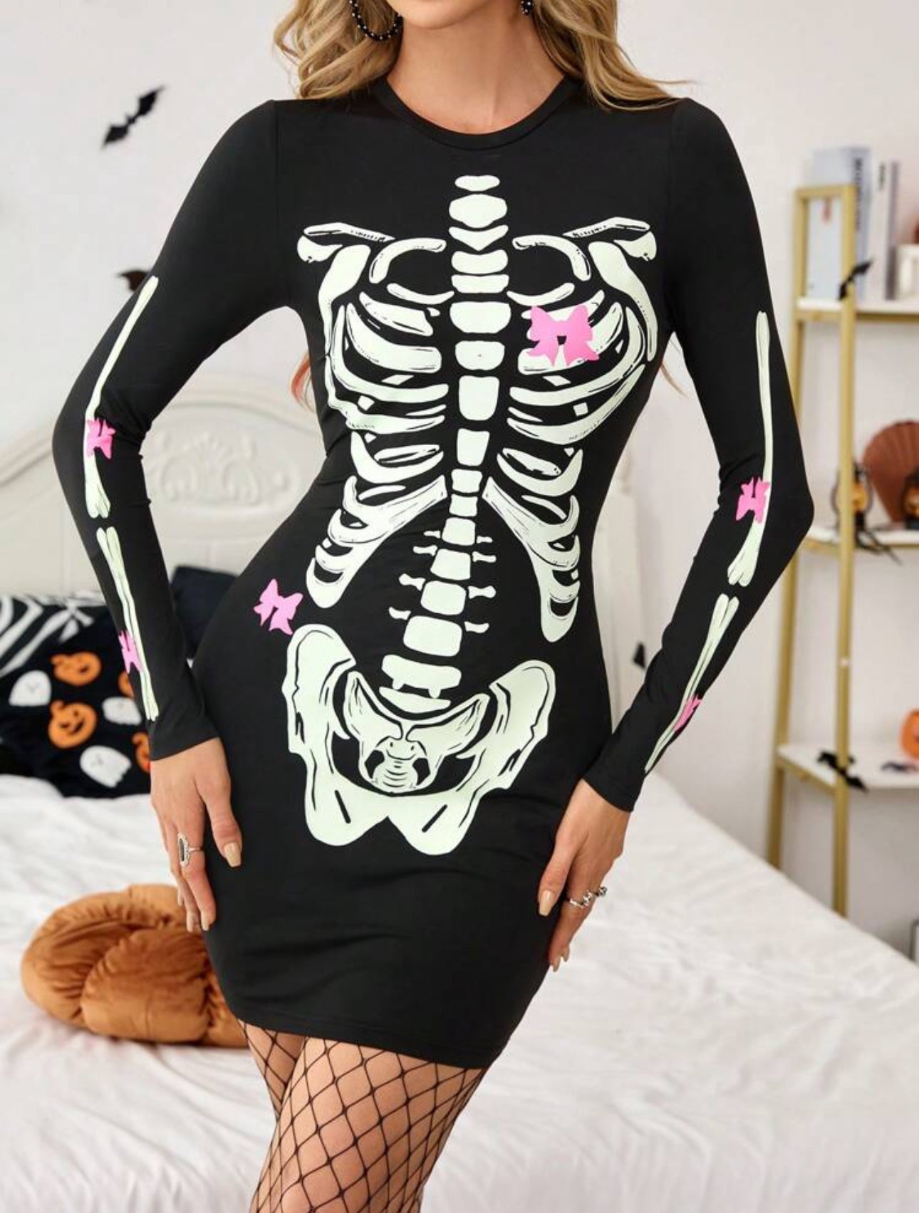 Luminous Skeleton Print Tight Dress