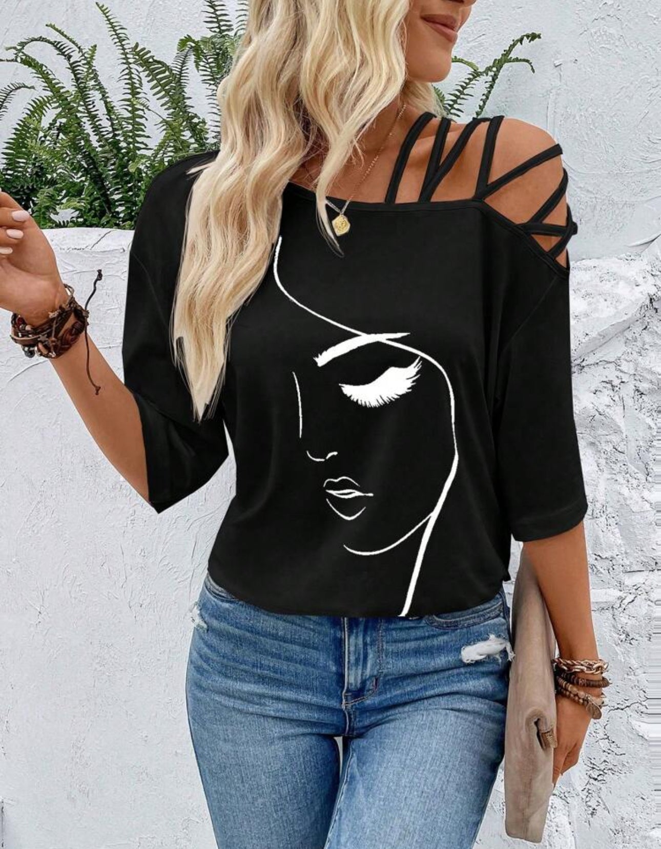 Cold Shoulder Graphic T-shirt