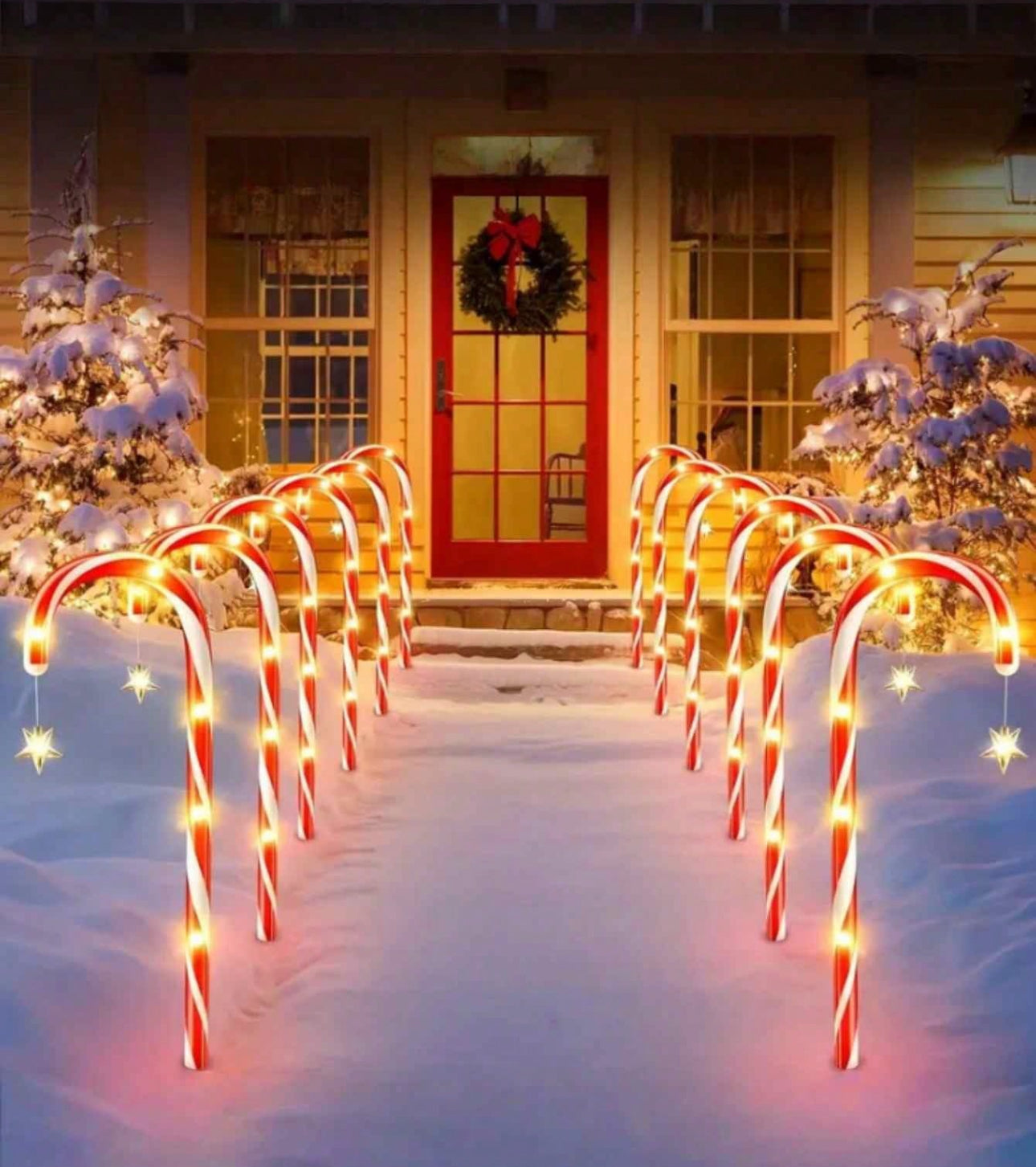 10 Piece Candy Canes With Stars Garden Lights