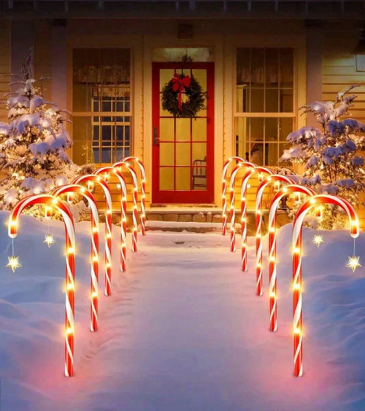 10 Piece Candy Canes With Stars Garden Lights