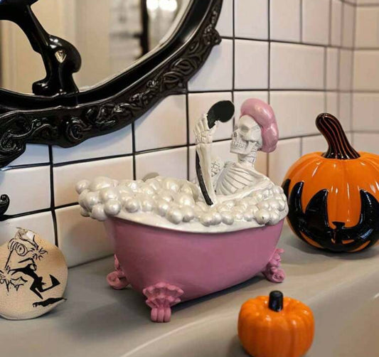 Pink Skull In Bath Bathroom Ornament