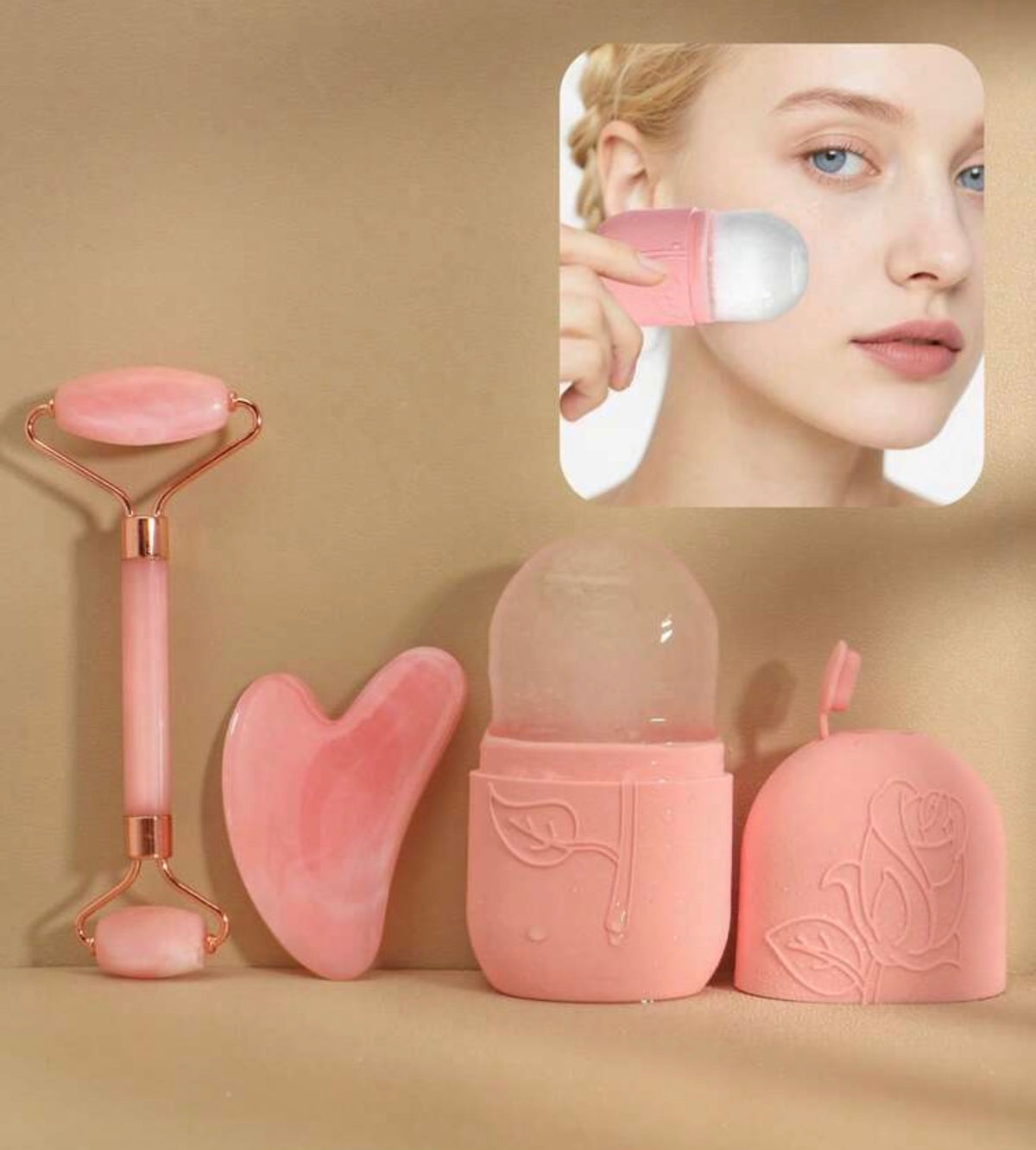 3-in-1 Facial Ice Roller, Gua Sha & Jade Roller Skincare Set