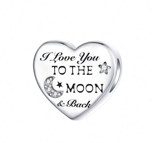 Sterling Silver I Love You to the Moon and Back Heart Charm