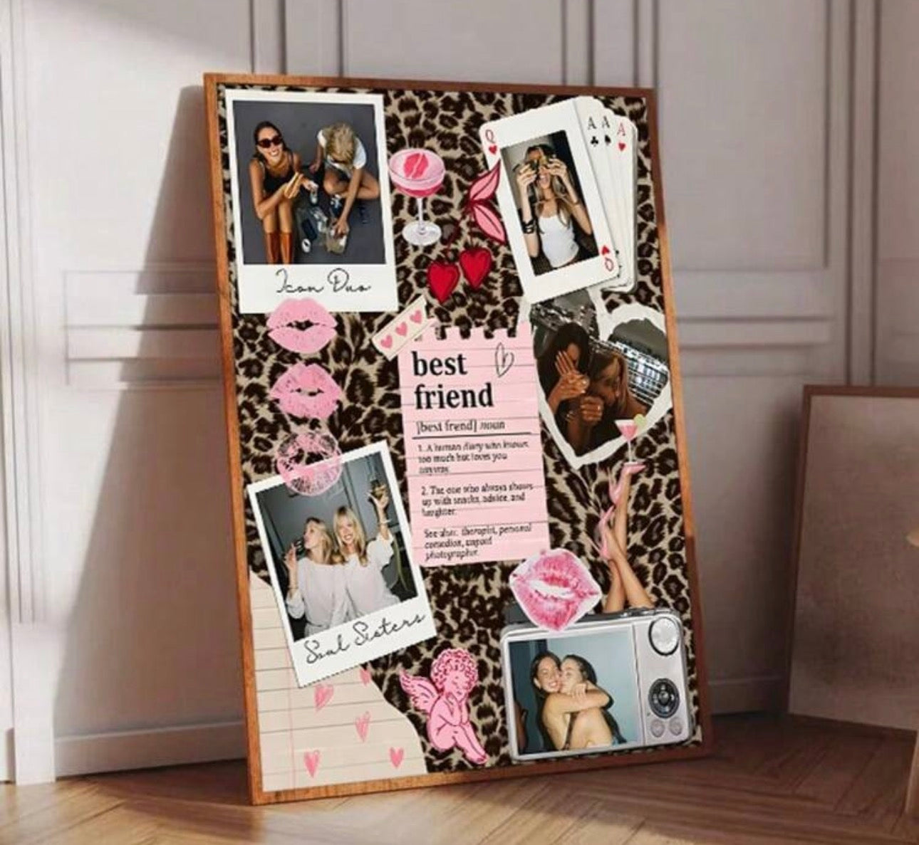 Y2K Cheetah Print Best Friend Collage Canvas Art