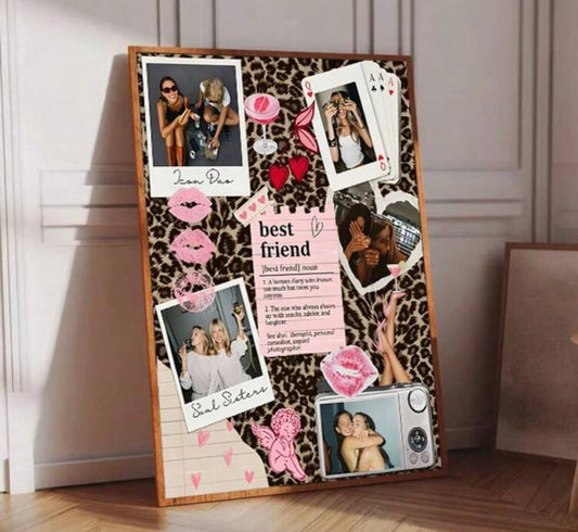 Y2K Cheetah Print Best Friend Collage Canvas Art