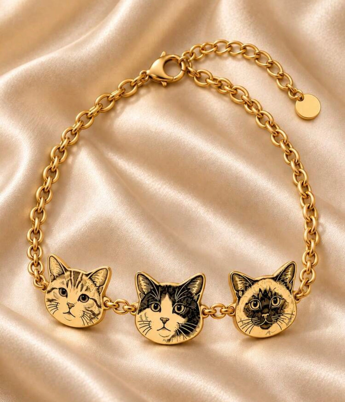 Personalized Custom Pet Portrait Gold Chain Bracelet
