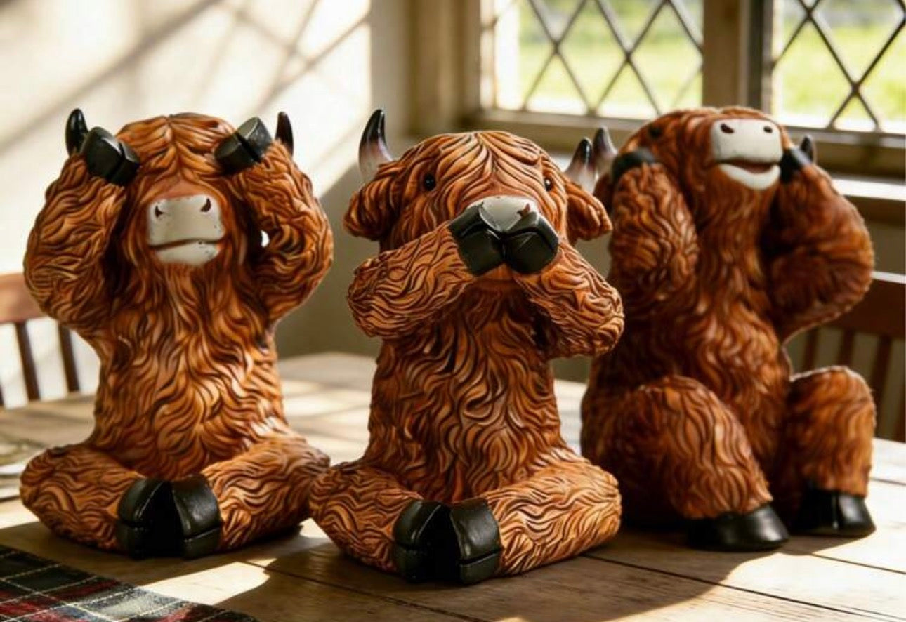 See No Evil Speak No Evil Hear No Evil Highland Cow Set