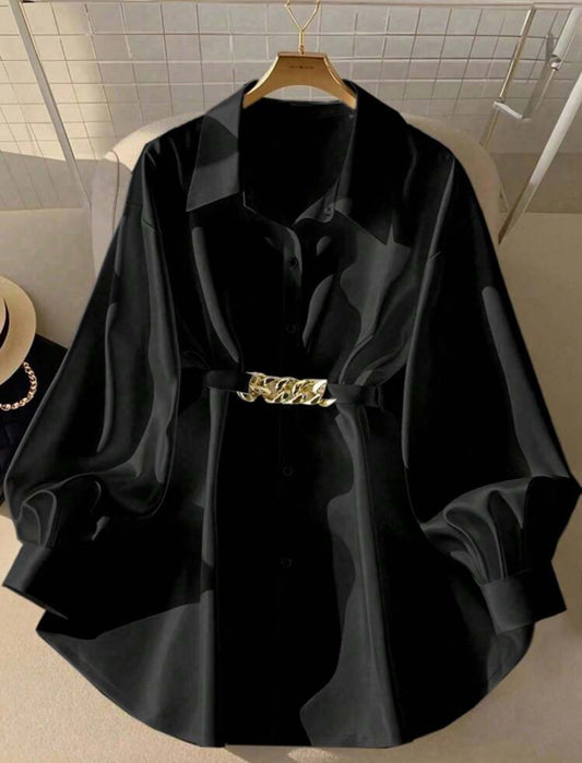 Elegant Long Sleeved Women’s Metallic Belted Shirt